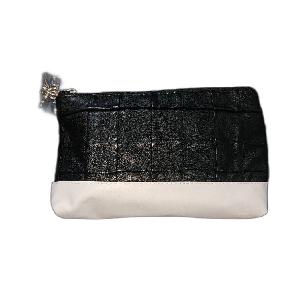 SISLEY Faux Leather Weave Makeup Bag Black and White with samples!